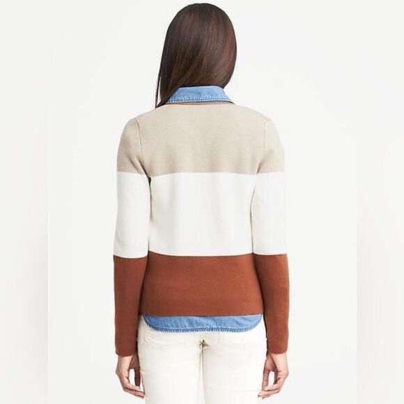Banana Republic Silk Blend Color Block Cardigan Fall Colors Beige Dark Orange - Picture 2 of 9